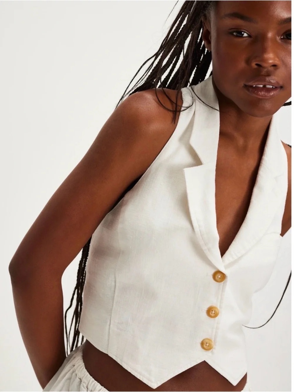 Free People Linen Halter Office Dinner  Summer Vest Ivory Medium NWT